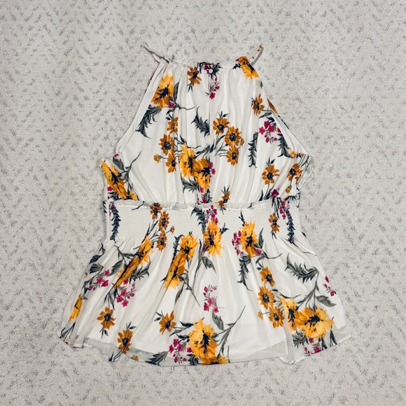 Express Floral Halter Top Women Large Smocked Peplum Waist Cream Yellow Girly - Picture 3 of 11